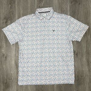 Callaway Polo Shirt Mens Large White Opti Dri Parrot All Over Print Golf Perform